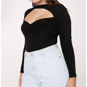 NASTY GAL Cut Out Long Sleeve Slinky Bodysuit in Black - Size 20